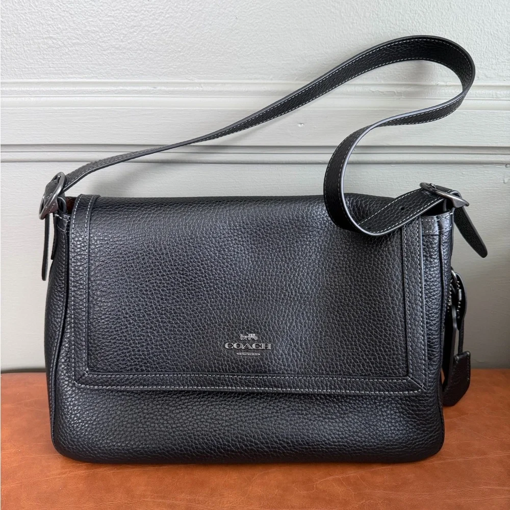 Coach Etta Flap Bag Black/Gunmetal CCE56 - Picture 3 of 6